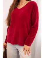 Dámský svetr z měkké pleteniny s výstřihem do V bordový Dámský svetr z měkké pleteniny s výstřihem do V bordový