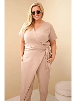 Dámský bavlněný overal Plus Size se zavazováním v pase fango