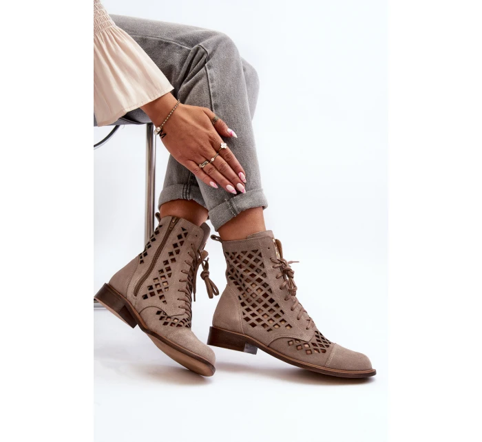 Děrované kožené botky Zazoo 2695 Beige