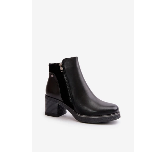 Dámské Botky Z Eko Kůže Na Podpatku Zateplené Černé model 21669129 - Boto Dámské Botky Z Eko Kůže Na Podpatku Zateplené Černé model 21669129 - Boto