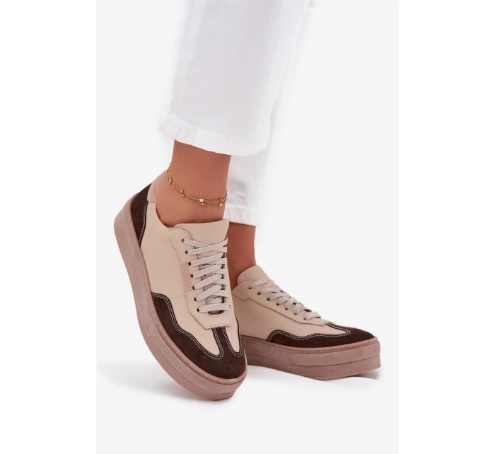 Kožené dámské tenisky na platformě model 21707354 béžové - Zazoo