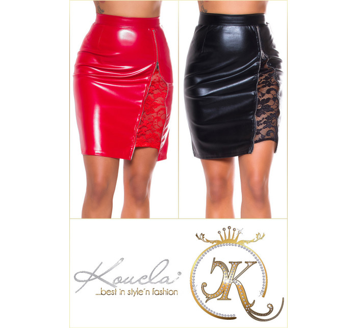 Sexy Midi model 19617431 Leather Skirt with Zipper and Lace - Style fashion