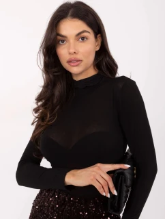 Vypasovaná černá halenka s rolákem a s přídavkem kašmíru (21819)