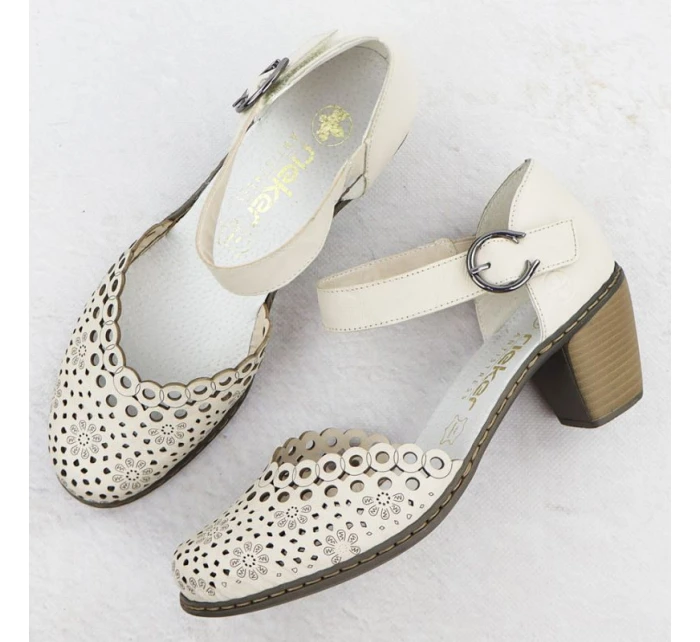 Skórzane damskie na beżowe model 22033933 - Rieker