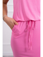 Viskózové šaty s krátkým rukávem v pase světle růžové