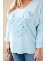 Dámská bavlněná blůza Plus Size s výstřihem do V modrá