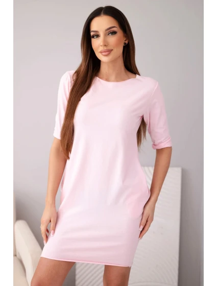 Dámské bavlněné šaty s 3/4 rukávem a kapsami cukrově růžová