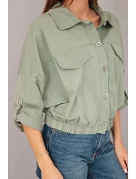Dámská jarní bavlněná bunda s kapsami a model 22277403 khaki - K-Fashion