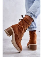 Dámské zateplené kozačky na vysokém podpatku Velbloud model 21596739 - Boto