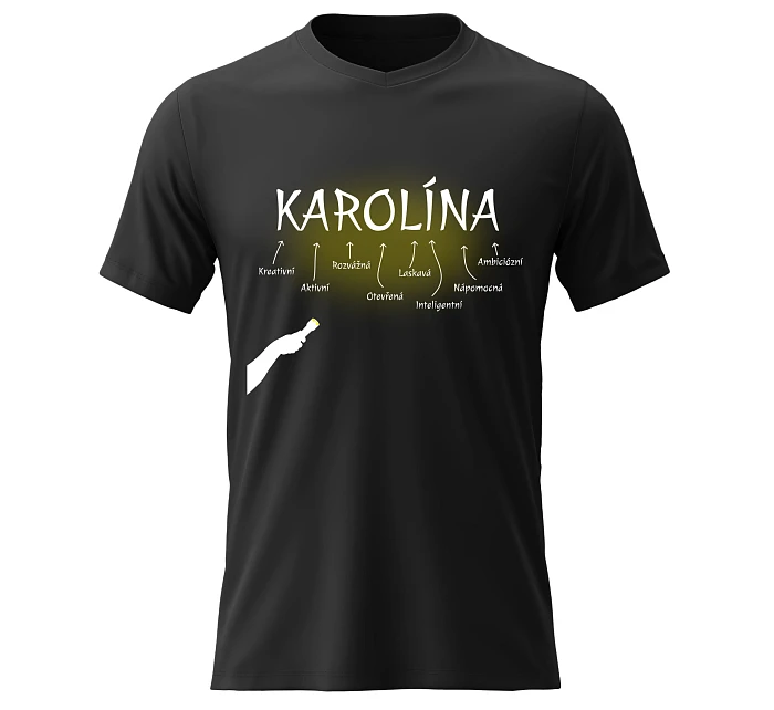 Dámské bavlněné tričko s potiskem - VLASTNOSTI - KAROLÍNA - černé