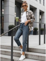 Jeansy damskie 7/8 mom fit z wysokim stanem niebieskie FashionStreet UY2905