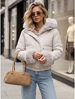 Dámská krátká zimní bunda s kožešinou, světle béžová, FashionStreet TY6000 Dámská krátká zimní bunda s kožešinou, světle béžová, FashionStreet TY6000