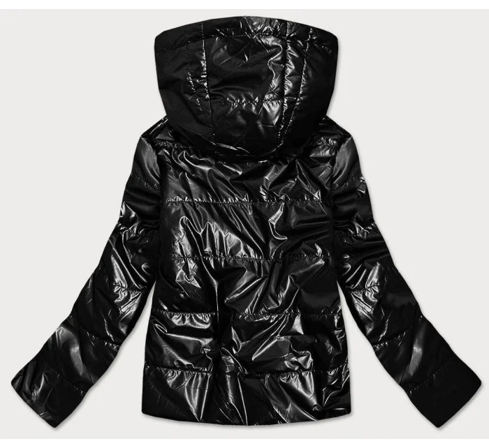 Lesklá černá dámská bunda s kapucí (B9575) Lesklá černá dámská bunda s kapucí (B9575)
