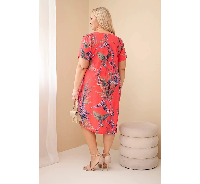 Dámské viskózové šaty Plus Size s krátkým rukávem a výstřihem na knoflíky malinová
