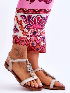 Kožené sandály s ozdobným hadem S.Barski KV-5541-42 Béžový