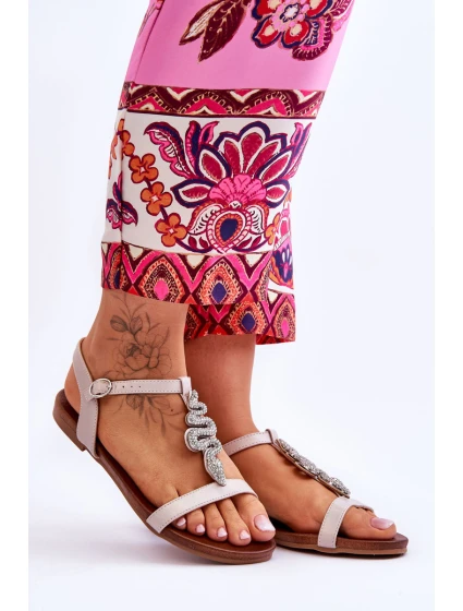 Kožené sandály s ozdobným hadem S.Barski KV-5541-42 Béžový