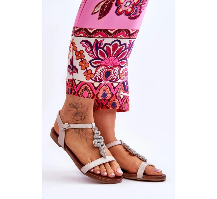 Kožené sandály s ozdobným hadem S.Barski KV-5541-42 Béžový