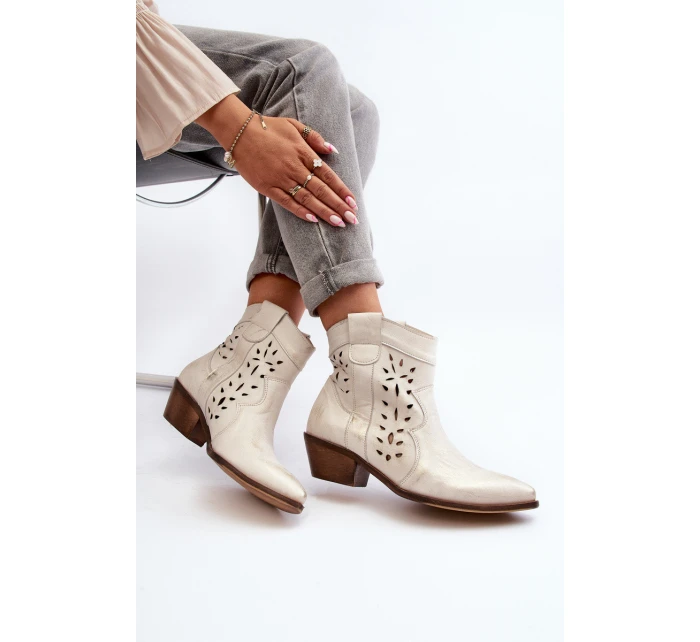 Kožené botky na nízkém podpatku se vzorem 2870 Zazoo stříbrné