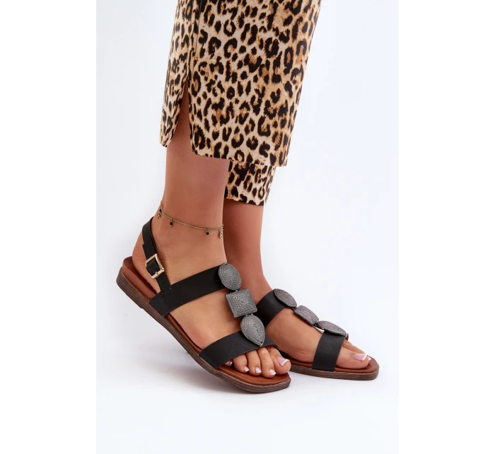 Dámské Černé Sandály S Ozdobami Sergio Leone SK072H Dámské Černé Sandály S Ozdobami Sergio Leone SK072H