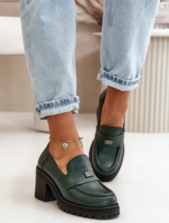 model 21669241 Elegantní dámské polobotky na podpatku přírodní kůže tmavě zelené - Zazoo