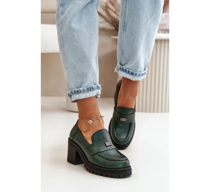 model 21669241 Elegantní dámské polobotky na podpatku přírodní kůže tmavě zelené - Zazoo model 21669241 Elegantní dámské polobotky na podpatku přírodní kůže tmavě zelené - Zazoo