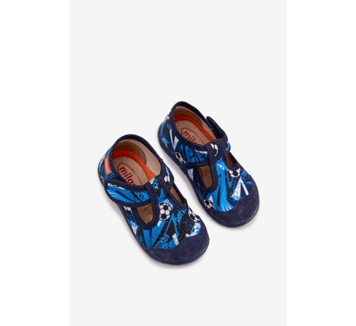 Dětské pantofle na suchý zip míčky tmavě modré model 21725234 - Milami