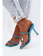 Dámské sandály na podpatku zdobené kamínky modré Vittoria Dámské sandály na podpatku zdobené kamínky modré Vittoria