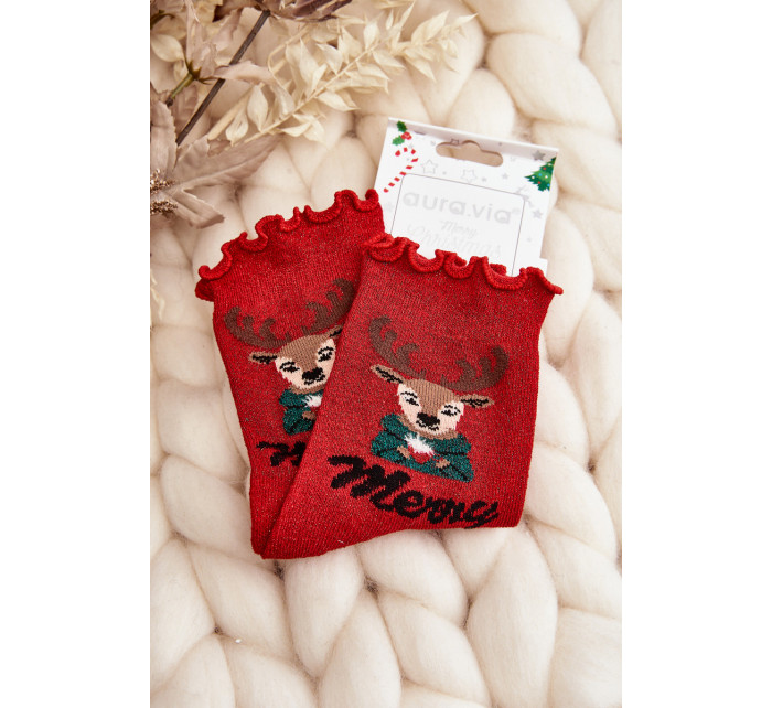 Dámské lesklé vánoční ponožky s červenými soby
