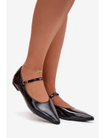 Dámské lakované baleríny s páskem Jarelle – černé Dámské lakované baleríny s páskem Jarelle – černé