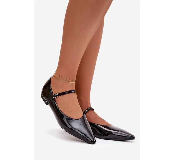 Dámské lakované baleríny s páskem Jarelle – černé Dámské lakované baleríny s páskem Jarelle – černé