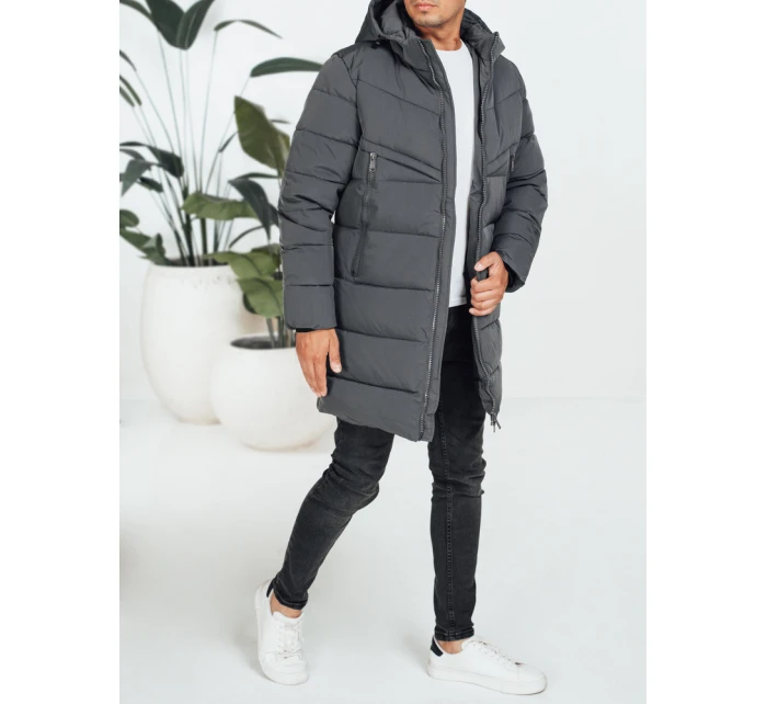 Pánská zimní bunda s kapucí tmavě šedá prošívaná TX5071