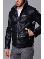 Černá pánská bunda z ekokůže s kapucí model 18347813 - J.STYLE