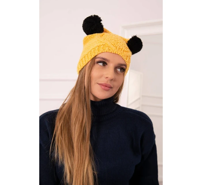 Fleecová čepice 2 bambulky K291 žlutá Fleecová čepice 2 bambulky K291 žlutá