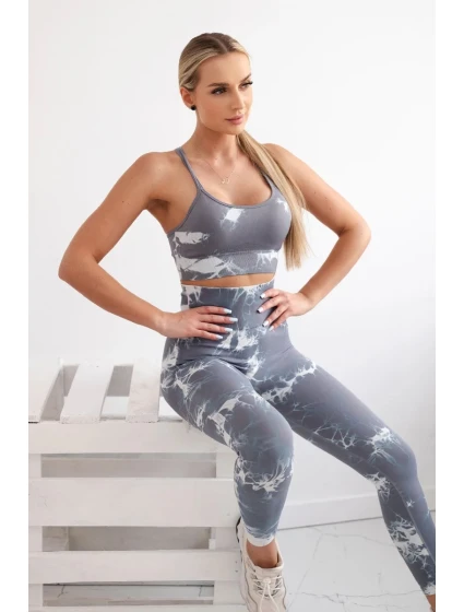 Fitness set top+ legíny push up šedá + bílá