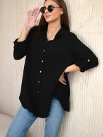 Bavlněná mušelínová košile oversize černý