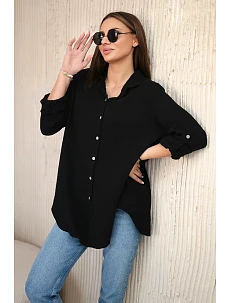 Bavlněná mušelínová košile oversize černý