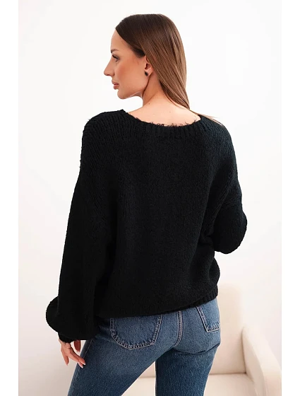 Dámský svetr černý z vlny s model 21780809 pletením a dlouhým rukávem černý - K-Fashion