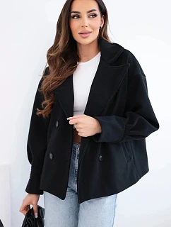 Dámská krátká dvouřadová bunda s límcem černá