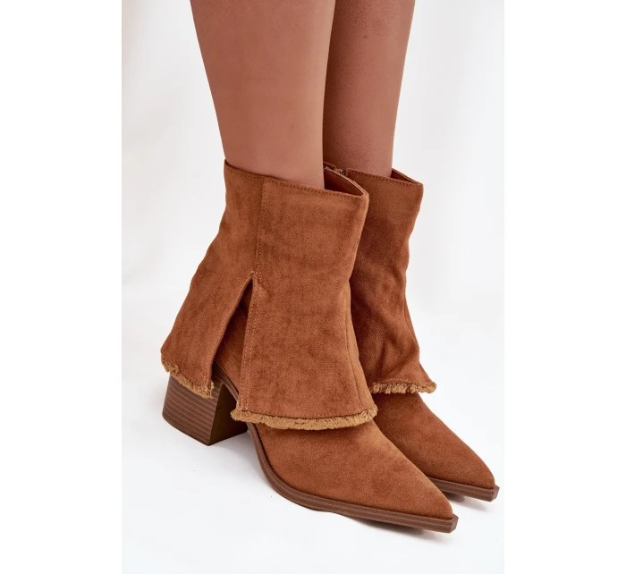 Dámské kotníkové boty na podpatku s otočeným lemem Camel Idalia Dámské kotníkové boty na podpatku s otočeným lemem Camel Idalia