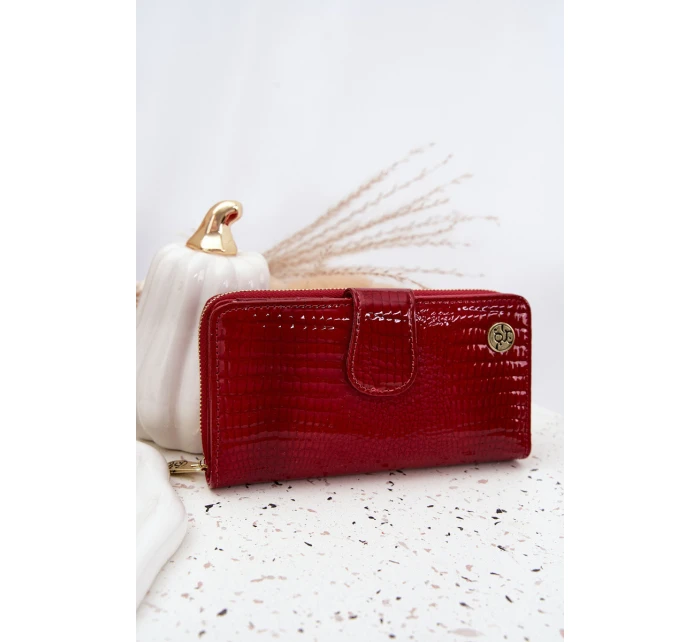 Lakovaný dámský peněženka s reliéfem a zlatým detailem červená Evlinne