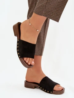 Dámské pantofle na ploché podrážce se zlatými Černé model 21919195 - EVENTO