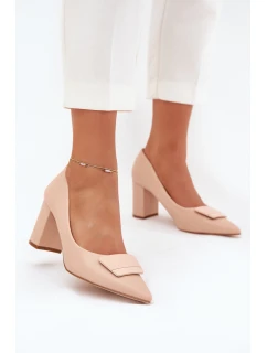 Dámské lodičky na širokém podpatku s ozdobou Celira – béžové