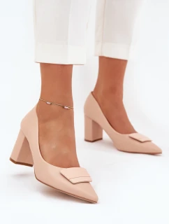Dámské lodičky na širokém podpatku s ozdobou Celira – béžové