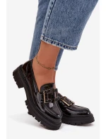 Lakované dámské mokasíny s ozdobou Ysandra – černé