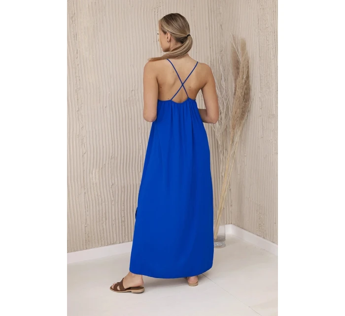 Dlouhé šaty bez ramínek chrpově modrá