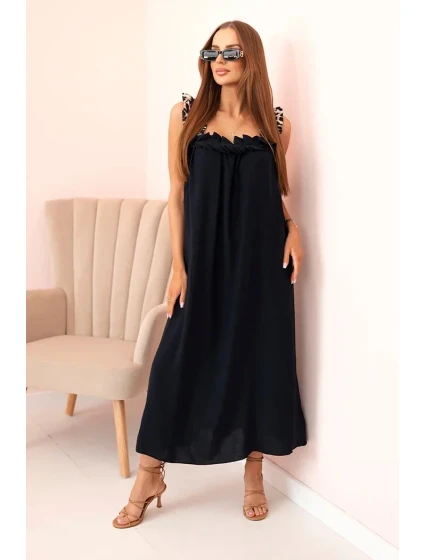 Dámské šaty s ramínky s leopardím potiskem námořnická modř