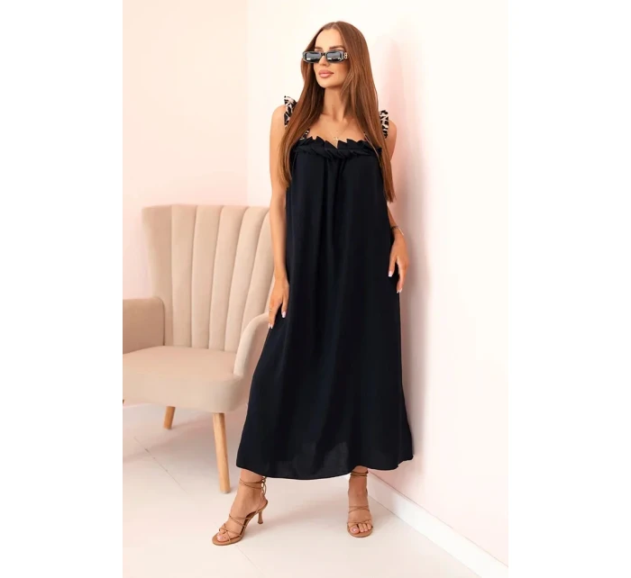 Dámské šaty s ramínky s leopardím potiskem námořnická modř