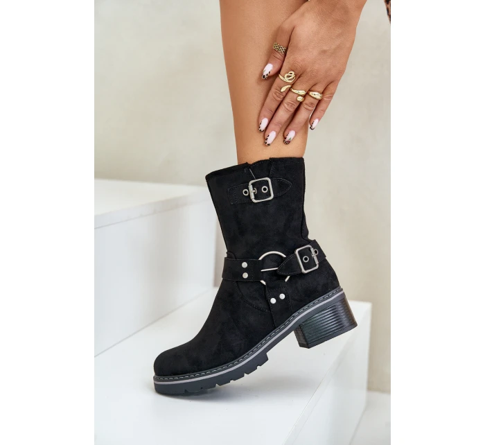 Dámské Botky Na Nízkém Podpatku S Přezkami Černé Zudra Dámské Botky Na Nízkém Podpatku S Přezkami Černé Zudra