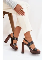 Dámské sandály na podpatku a platformě Eko kůže Černé model 21943430 - Boto