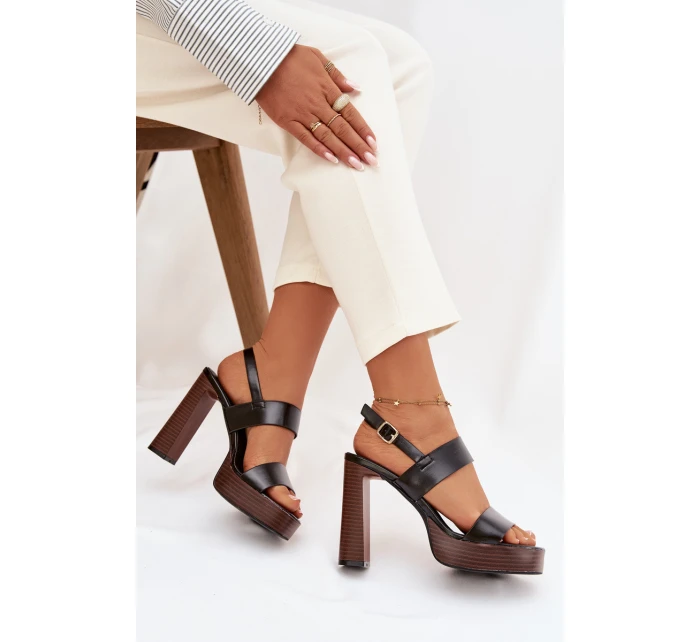 Dámské sandály na podpatku a platformě Eko kůže Černé model 21943430 - Boto